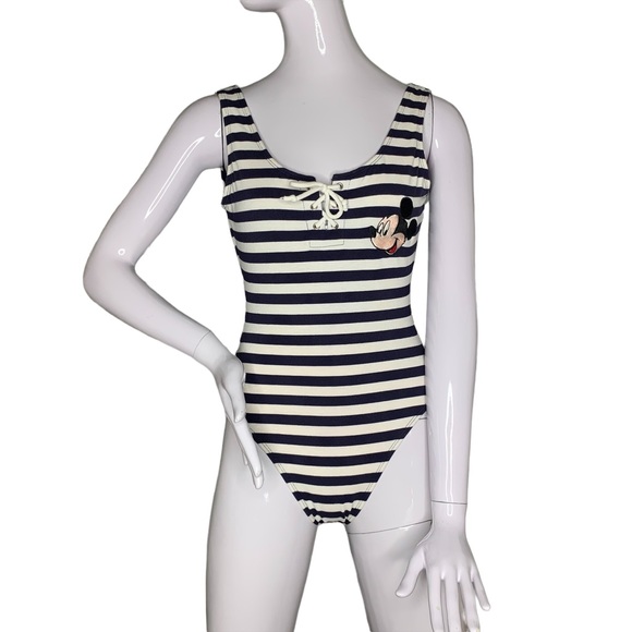 Mickey Unlimited Other - Mickey Unlimited Women Swimsuit Size S Stripped blue Embroidered Mickey …